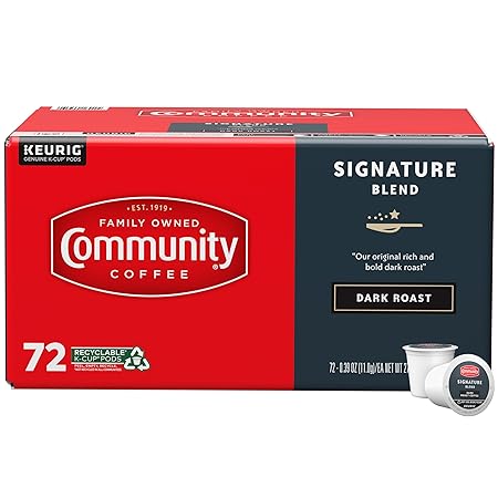Community Coffee Signature Blend 72 Count Coffee Pods, Dark Roast, Compatible with Keurig 2.0 K-Cup Brewers, Box of 72 Pods (Pack of 1)