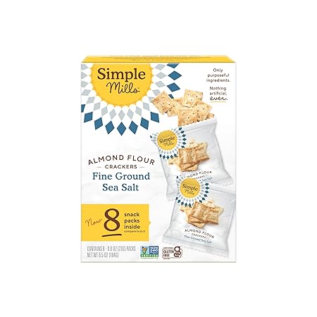 Simple Mills Almond Flour Crackers Snack Packs, Sea Salt, Healthy Halloween Snacks for Kids, Individual Packs, Gluten Free, 8 Ct (Pack of 1)