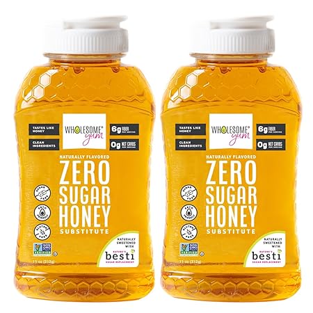 Wholesome Yum Zero Sugar Honey Substitute (2 Pack) - Natural Sugar Free Honey Alternative With Monk Fruit & Allulose - Zero Net Carbs, Non GMO, Gluten Free, Keto, No Aftertaste (11 oz)