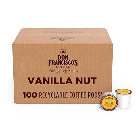 Don Francisco's Vanilla Nut Flavored Coffee - 100 K-Cup Compatible Single-Serve Pods - 100% Arabica - Smooth, Rich Flavor and Nutty Notes - Compatible with Keurig Brewers