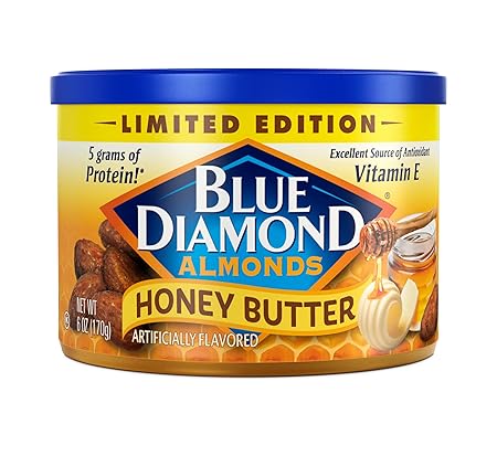 Blue Diamond Almonds, Snack Nut Flavored Honey Butter perfect for on-the-go and snacking, 6 Ounce Can