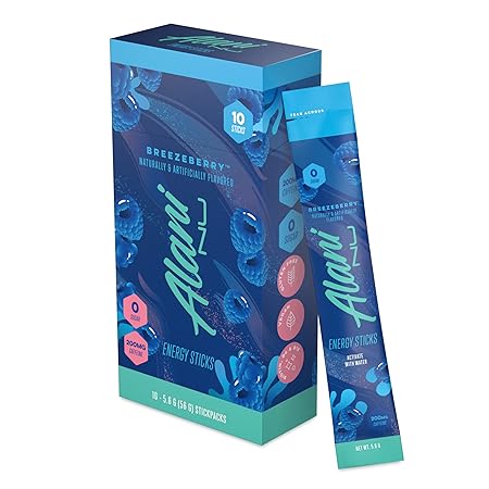 Alani Nu BREEZEBERRY, Energy Sticks Drink Powder, 200mg Caffeine, Pre Workout Performance with Antioxidants, On-The-Go Drink Mix, Biotin, B Vitamins, Zero Sugar, 5 Calories, 10 Pack
