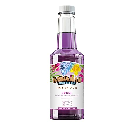 Hawaiian Shaved Ice Grape Syrup - Nut Soy Dairy Free - Flavor Fluffy & Crunchy Snow Cones - Shelf Stable - Makes 8 Servings - 16 ounces