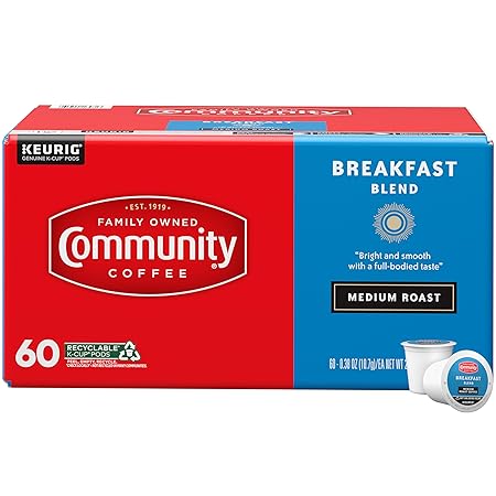 Community Coffee Breakfast Blend 60 Count Coffee Pods, Medium Roast, Compatible with Keurig 2.0 K-Cup Brewers, Box of 60 Pods