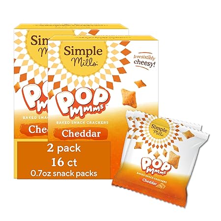 Simple Mills Pop Mmms Cheddar Baked Snack Pack Crackers, Healthy Halloween Snacks for Kids, Individual Packs, Gluten Free, 8 Ct (Pack of 2)
