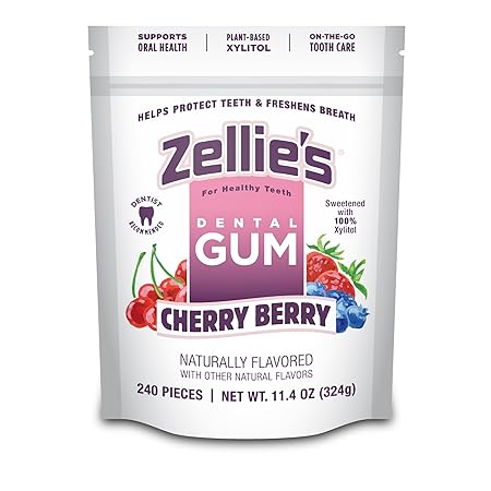Zellie's | 100% Xylitol Cherry Berry Chewing Gum | No Aspartame, Gluten Free, Vegan & Kosher (240 Count - Pack of 1)