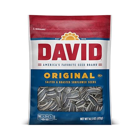 DAVID Seeds Original Salted and Roasted Sunflower Seeds, Keto Friendly Snack, 14.5 OZ Bags, 12 Pack