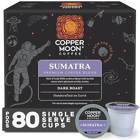 Copper Moon Single Serve Coffee Pods for Keurig K-Cup Brewers, Dark Roast, Sumatra Blend, 80 Count