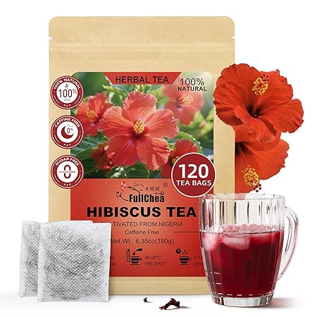 FullChea - Hibiscus Tea Bags, 120 Counts - Te De Flor de Jamaica, Hibiscus Flowers Tea for Daily Wellness - Non-GMO - Caffeine-free - Rich in Antioxidants & Support Digestion