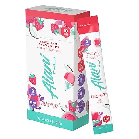 Alani Nu HAWAIIAN SHAVED ICE, Energy Sticks Drink Powder, 200mg Caffeine, Pre Workout Performance with Antioxidants, On-The-Go Drink Mix, Biotin, B Vitamins, Zero Sugar, 5 Calories, 10 Pack