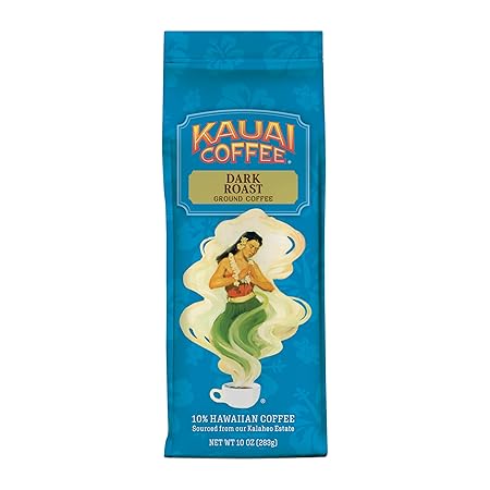 Kauai Coffee Ground Coffee – Smooth, Rich, Dark Roast – Nutty Notes with Chocolate Overtones – Arabica Coffee, 10% Hawaiian with No Bitterness – Koloa Estate, 1 Pack of 10oz