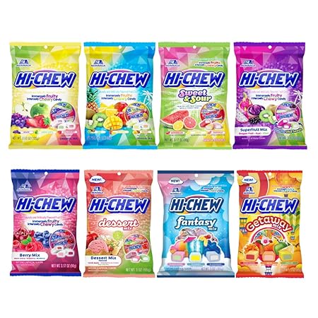 HI-CHEW Variety Mix, Pack of 8 Bags - 23 Asst Flavors including Getaway Mix - Unique Fun Soft & Chewy Taffy Halloween Candy - Immensely Juicy Fruit Flavors - Individually Wrapped for Sharing