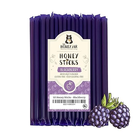 The Honey Jar Blackberry Flavored Honey Sticks - Pure Honey Straws For Tea, Coffee, or a Healthy Treat - One Teaspoon of Flavored Honey Per Stick - Made In The USA with Real Honey - (50 Count)