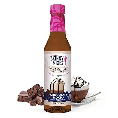 Jordan's Skinny Syrups Sugar Free Syrup, Chocolate Mocha Syrup, 12.7 oz, Zero Sugar and Zero Calorie Flavoring for Coffee, Protein Shake, Cocktail or Mocktail Drinks and More, Naturally Sweetened Line
