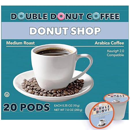 Double Donut Donut Shop Flavored Coffee Pods, Medium Roast Blend Coffee, Compatible with Keurig K Cup Brewer Machines, 20 Count (Pack of 1)