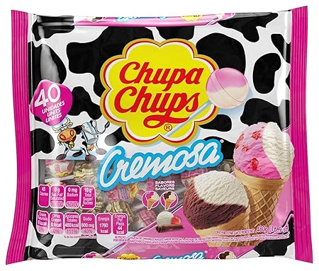 Chupa Chups Cremosa Halloween Trick or Treat Candy Lollipop Variety Assortment, 2 Ice Cream Flavors, Individually Wrapped Candy for Kids, 16.9 oz Bag (40 Suckers)