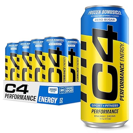 C4 Energy Carbonated Zero Sugar Energy Drink, Pre Workout Drink + Beta Alanine, Sparkling Frozen Bombsicle, 16 Fl Oz (Pack of 12)