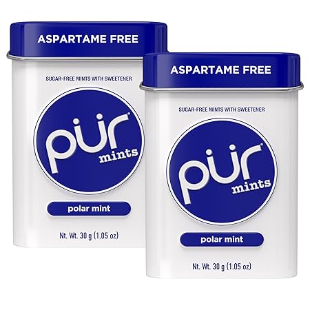 PUR Mints | Aspartame Free Mints | Made with Xylitol | Sugar Free, Vegan, Gluten Free & Keto Friendly | Natural Polar Mint Flavored Mints, 30 Pieces (Pack of 2)