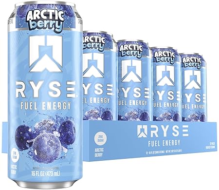 RYSE Fuel Energy Drink - Arctic Berry - Sugar Free, Gluten Free & Vegan - 200mg Natural Caffeine, Taurine & Choline for Focus & Energy - No Artificial Colors - 16 fl oz Cans (12-Pack)