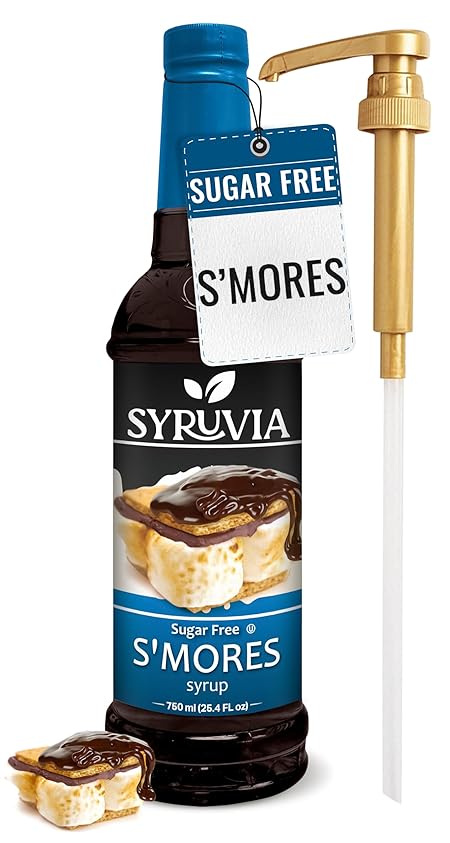 Syruvia Sugar Free Coffee Syrup, S'mores Flavored Syrup for Drinks, Lattes, and Desserts – 25.4 fl oz, With Pump