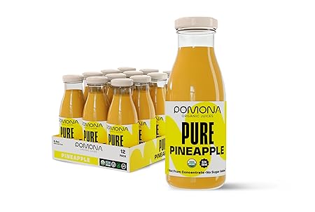 Pomona Organic Juices Pure Pineapple Juice, 8.4 Ounce Bottle (Pack of 12), Cold Pressed Organic Juice, Non-GMO, No Sugar Added, Not from Concentrate, Gluten Free, Kosher Certified, Preservative Free