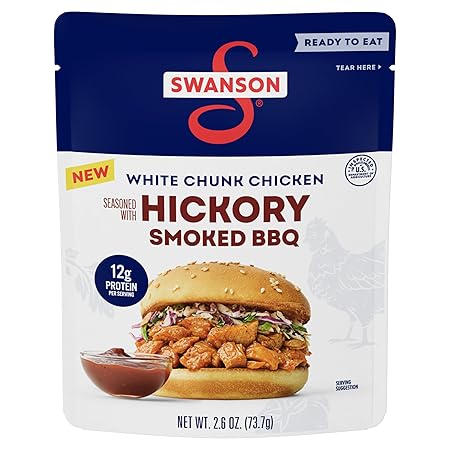 Swanson Hickory Smoked BBQ White Chunk Fully Cooked Chicken, 2.6 oz Pouch