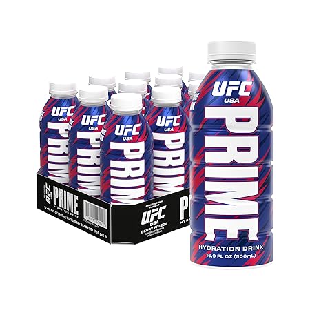 PRIME Hydration UFC, Sports Drinks, Electrolyte Enhanced for Replenishing Fluids, 250mg BCAAs, B Vitamins, Antioxidants, Low Sugar, 16.9 Fl Oz, 12 Pack