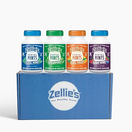 Zellie’s | 100% Xylitol | Mint Gift Set | Cool Mint, Cool Fruit, Spearmint, & Cherry Berry | No Aspartame, Gluten Free, Vegan & Kosher (250 Count – Pack of 4)