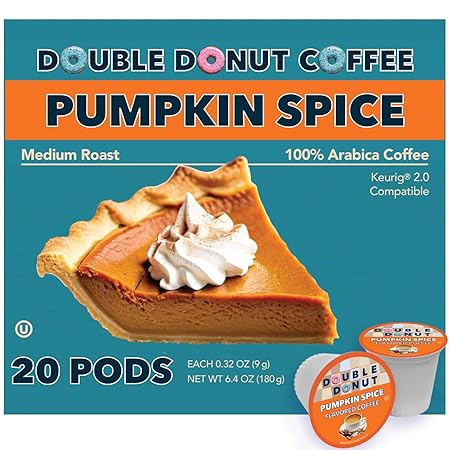 Double Donut Pumpkin Spice Flavored Coffee Pods, Medium Roast Coffee, Compatible with Keurig K Cups Brewers, 20 Count