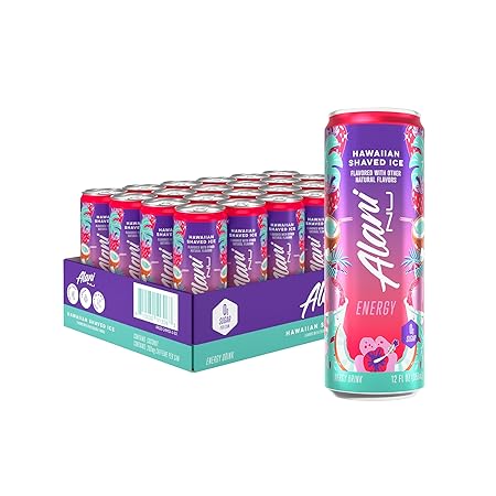 Alani Nu HAWAIIAN SHAVED ICE, Sugar Free, Low Calorie Energy Drinks, 200mg Caffeine, Biotin, B Vitamins, Zero Sugar, 10 Calories, 12 Fl Oz Cans, 24 Pack