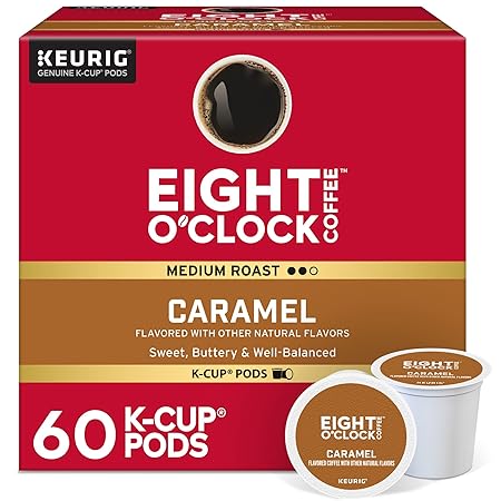 Eight O'Clock Coffee Caramel, Keurig Single-Serve K-Cup Pods, Flavored Coffee, 60 Count (6 Packs of 10)