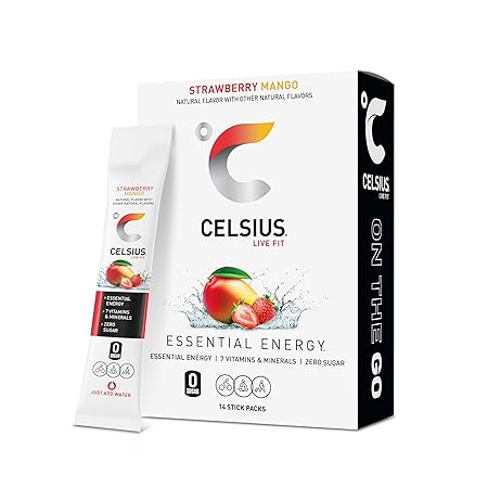 CELSIUS On The Go Strawberry Mango, Sugar Free Energy Drink Mix (14 Sticks per Pack)