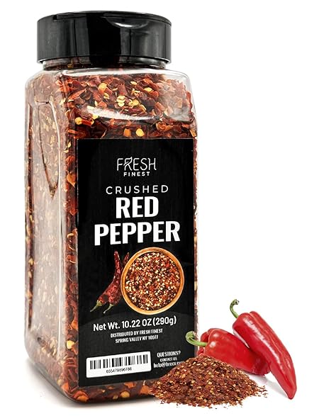 Fresh Finest Crushed Red Pepper – 10.22oz – Chili Pepper Flakes for Pizza Dough, Sauces, Marinades – No Preservatives or Fillers – Pungent Spicy Taste