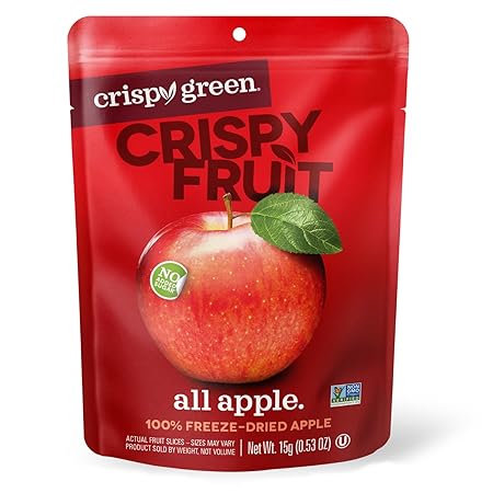 Crispy Green Natural Freeze-Dried Fruit, Apple Single-Serve, No Sugar Added, 0.53 Ounce (Pack of 12)
