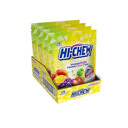 HI-CHEW Original Mix, 4 Stand Up Pouches, 12.7oz each | Strawberry Green Apple Grape Mango | Unique Fun Soft & Chewy Taffy Candy | Immensely Juicy Fruit Flavors | Individually Wrapped for Sharing