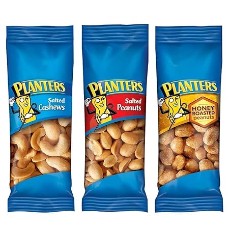 PLANTERS Variety Pack, Salted Cashews, Salted Peanuts & Honey Roasted Peanuts, On-the-Go Nut Snacks, Individually Packed Snacks, Mixed Nuts, Kosher, (36 Count)