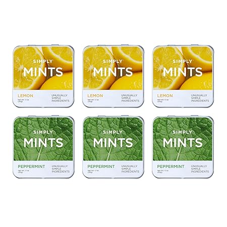 SIMPLY Mints | Peppermint & Lemon Breath Mints Variety Pack | Pack of Six (180 Pieces Total) | Zesty & Refreshing + Aspartame-Free + Vegan + non-GMO