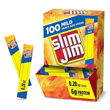 Slim Jim Smoked Meat Sticks, Mild Flavor, 6g Protein Per Serving, Snack Size, Halloween Snack, 0.28 oz. (100 Count)