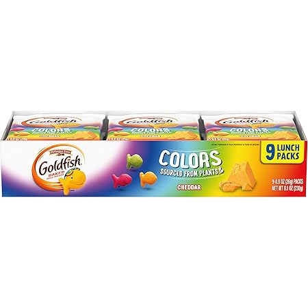 Goldfish Colors Cheddar Crackers, Snack Pack, 0.9 oz, 9 CT Multi-Pack Tray