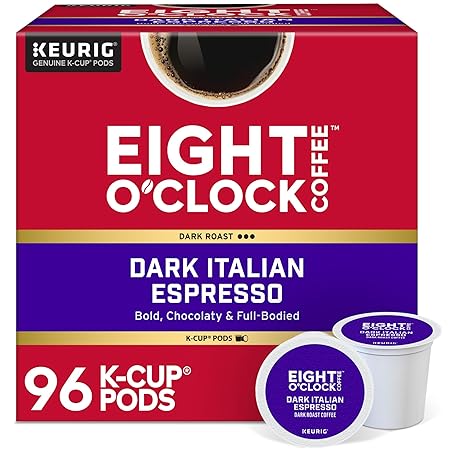Eight O'Clock Coffee Dark Italian Roast Single-Serve Keurig K-Cup Pods, Medium Roast Coffee Pods, 96 Count