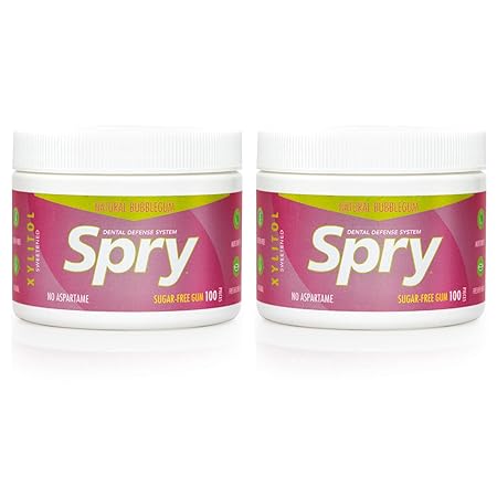 Spry Fresh Natural Xylitol Chewing Gum Dental Defense System - Aspartame-Free, Sugar-Free, Non-GMO, Gluten-Free (Bubble Gum, 100 Count - Pack of 2)