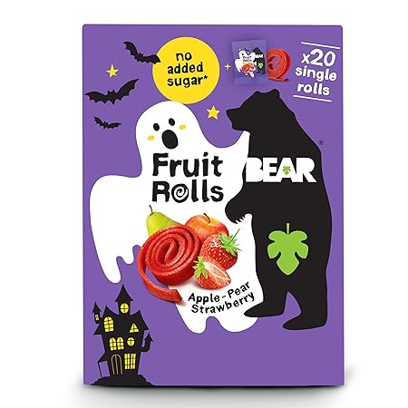 BEAR Real Fruit Snack Rolls - Gluten Free, Vegan, and Non-GMO - Strawberry – Halloween Pack - 20 Rolls, Healthy School And Lunch Snacks For Kids And Adults, 0.34 Ounce (Pack of 20)