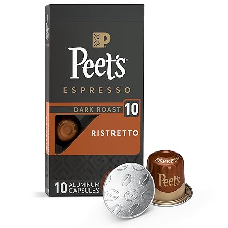 Peet's Coffee, Dark Roast Espresso Capsules, Compatible with Nespresso Original Machine - Ristretto Intensity 10, 10 Count (1 Box of 10 Espresso Capsules)