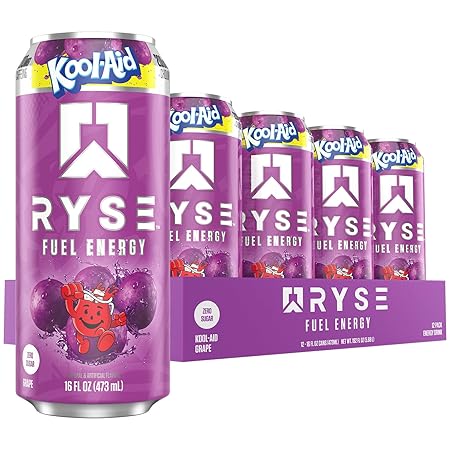 RYSE Fuel Energy Drink - Kool-Aid Grape - Sugar Free, Gluten Free & Vegan - 200mg Natural Caffeine, Taurine & Choline for Focus & Energy - No Artificial Colors - 16 fl oz Cans (12-Pack)