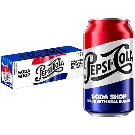 Pepsi Real Sugar Soda, 12 Fl oz Cans, (12 Pack), Cola, Soda Pop (Packaging May Vary)