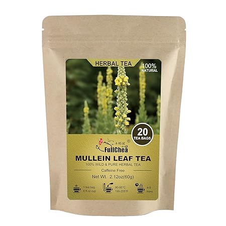 FullChea - Mullein Leaf Tea Bags, 20 Teabags, 3g/bag For Lungs - Non-GMO - Caffeine-free - Natural Healthy Herbal Tea