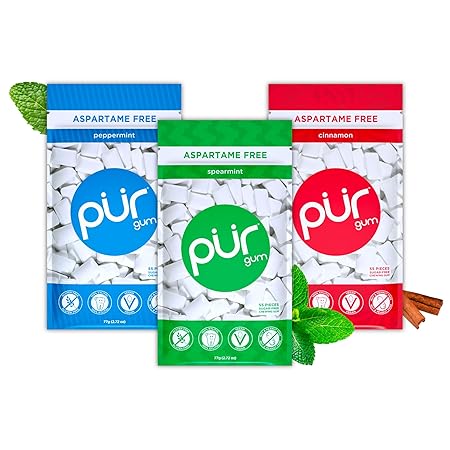 PUR Gum | Aspartame Free Chewing Gum | 100% Xylitol | Variety Pack, Amazon Exclusive, 55 Pieces (Pack of 3)