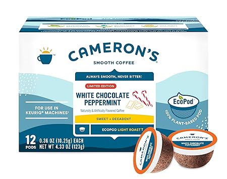 Cameron's Coffee Holiday Single Serve Pods, Flavored, White Chocolate Peppermint, 12 Count (Pack of 1)