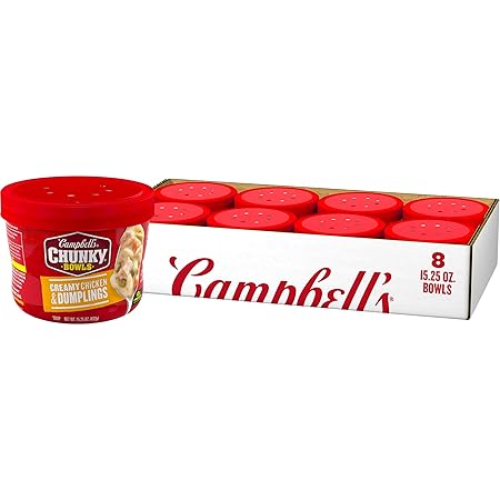 Campbell's Chunky Soup, Creamy Chicken and Dumplings Soup, 15.25 oz Microwavable Bowl (Case of 8)
