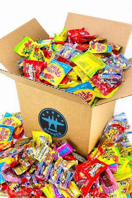 Bomber 8 lb Bulk Halloween Candy Box - Fun Size Candies Individually Wrapped for Halloween Treats & Snacks, Bulk Candy Mix for Trick-or-Treat, Gifts for Adults & Kids (Assorted)
